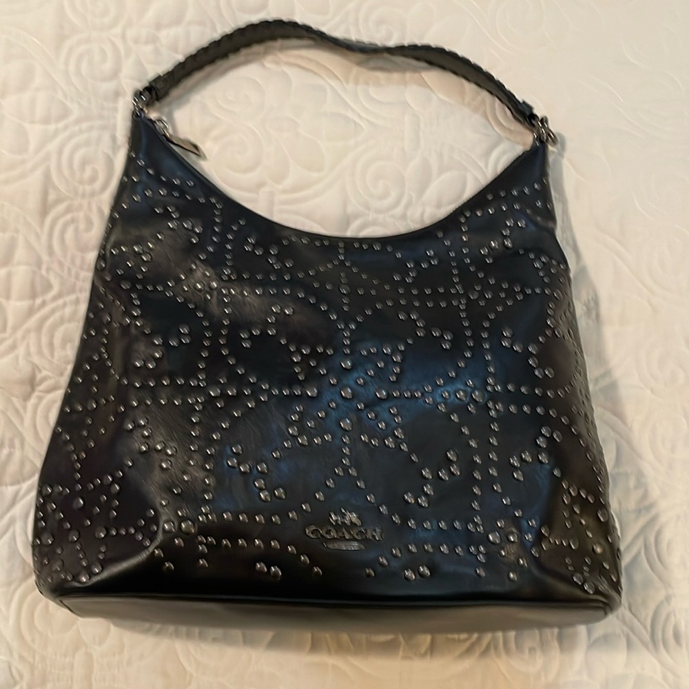 Coach Studded Celeste Leather Hobo Bag in black. Used, but in good condition. - Picture 1 of 6